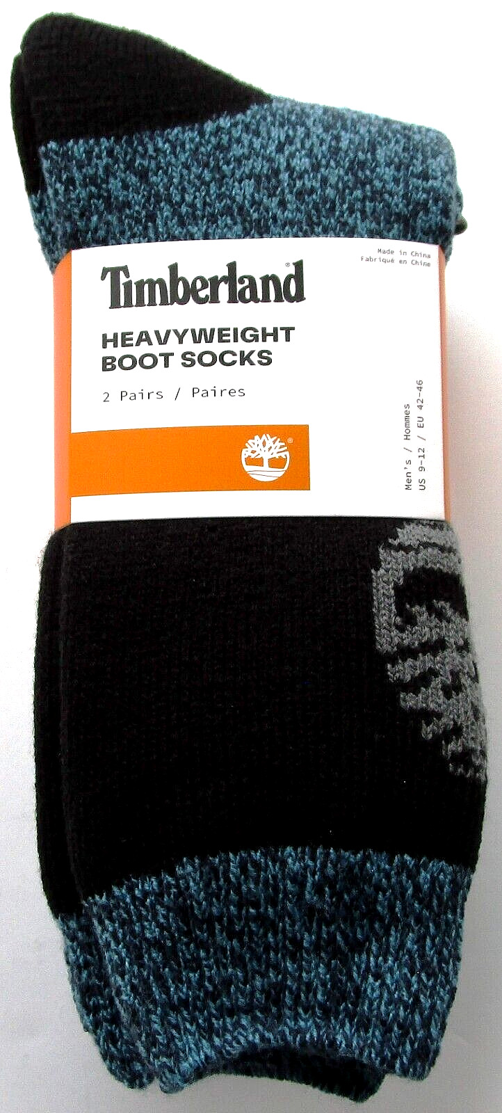 Timberland Mens Heavyweight Cushioned Boot Socks Blue/Black/Gray 9-12 – 2 PR NWT