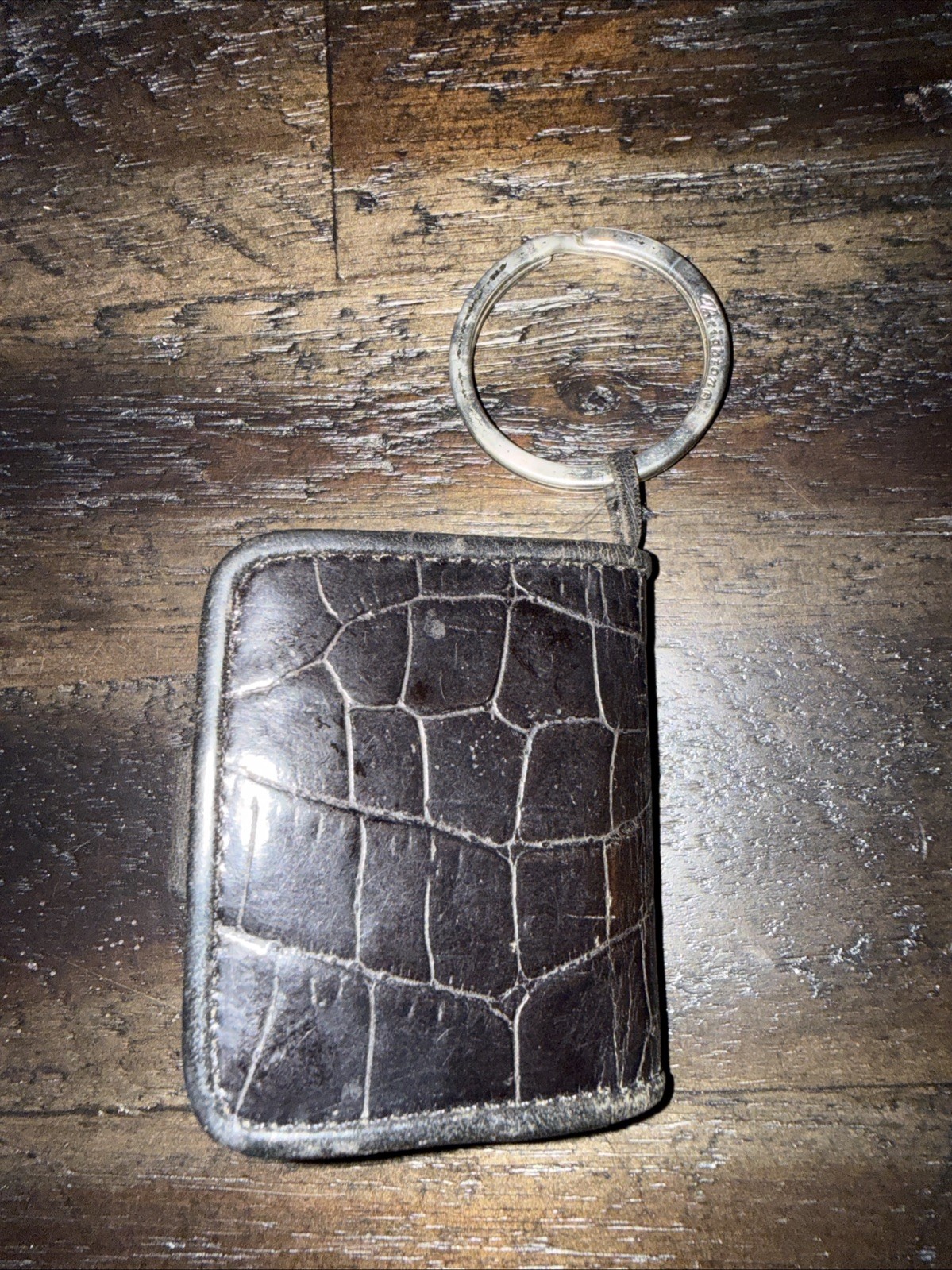 Brighton Vintage Key Chain Note Picture Holder Silver Black Leather