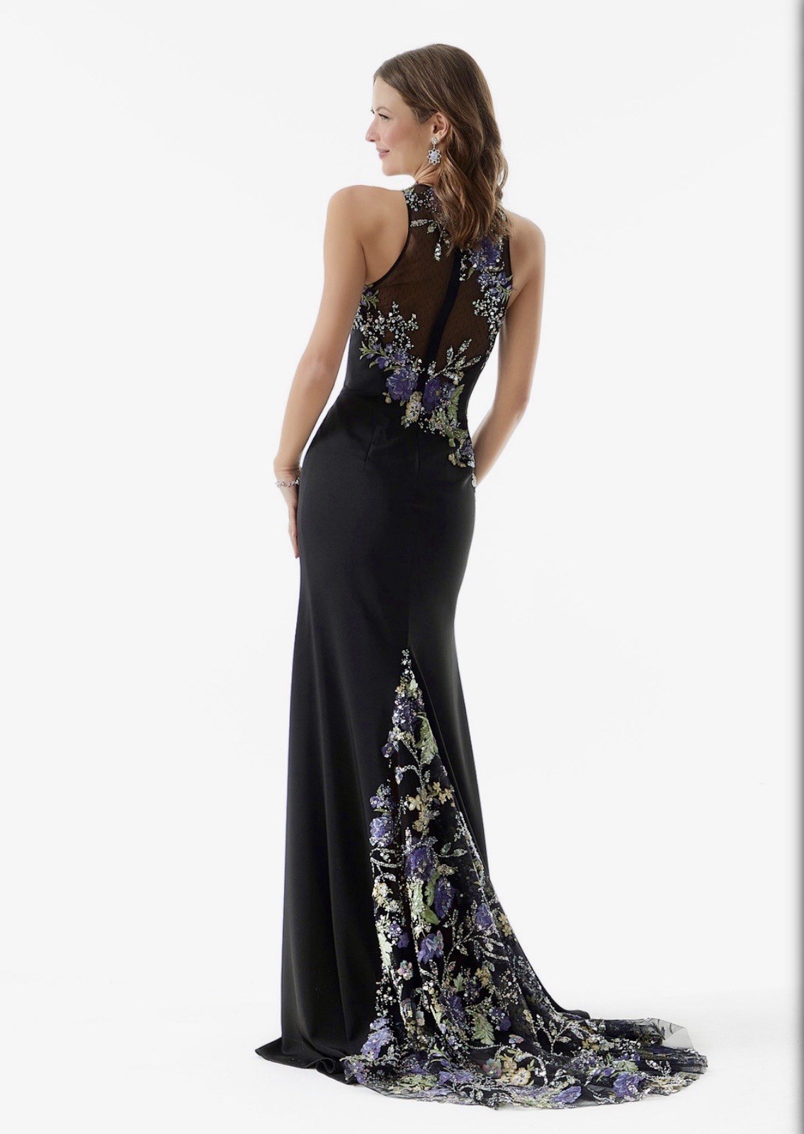 Morilee 73006 Women’s Size 6 Long Sheath Halter Gown Embroidered Floral Train
