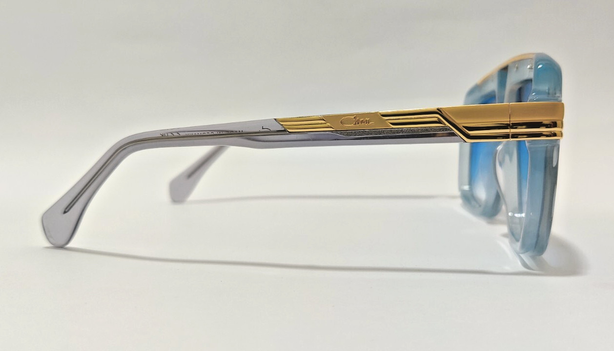 Cazal Sunglasses Crystal Translucent Gold Frame Blue Tinted Lens Unisex Eyewear
