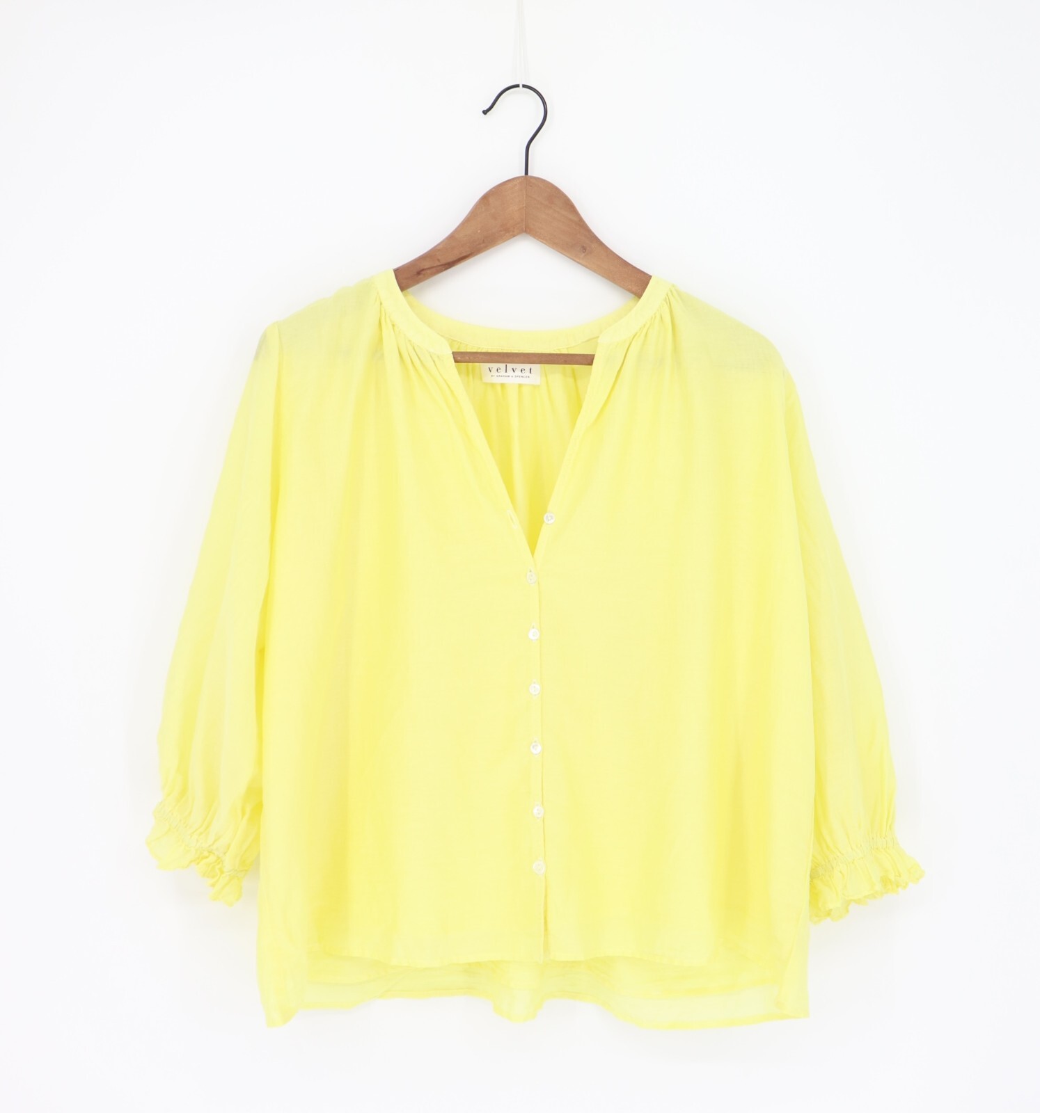VELVET By Graham & Spencer Mel 3/4 Sleeve V Neck Top Jolt S $145 H6