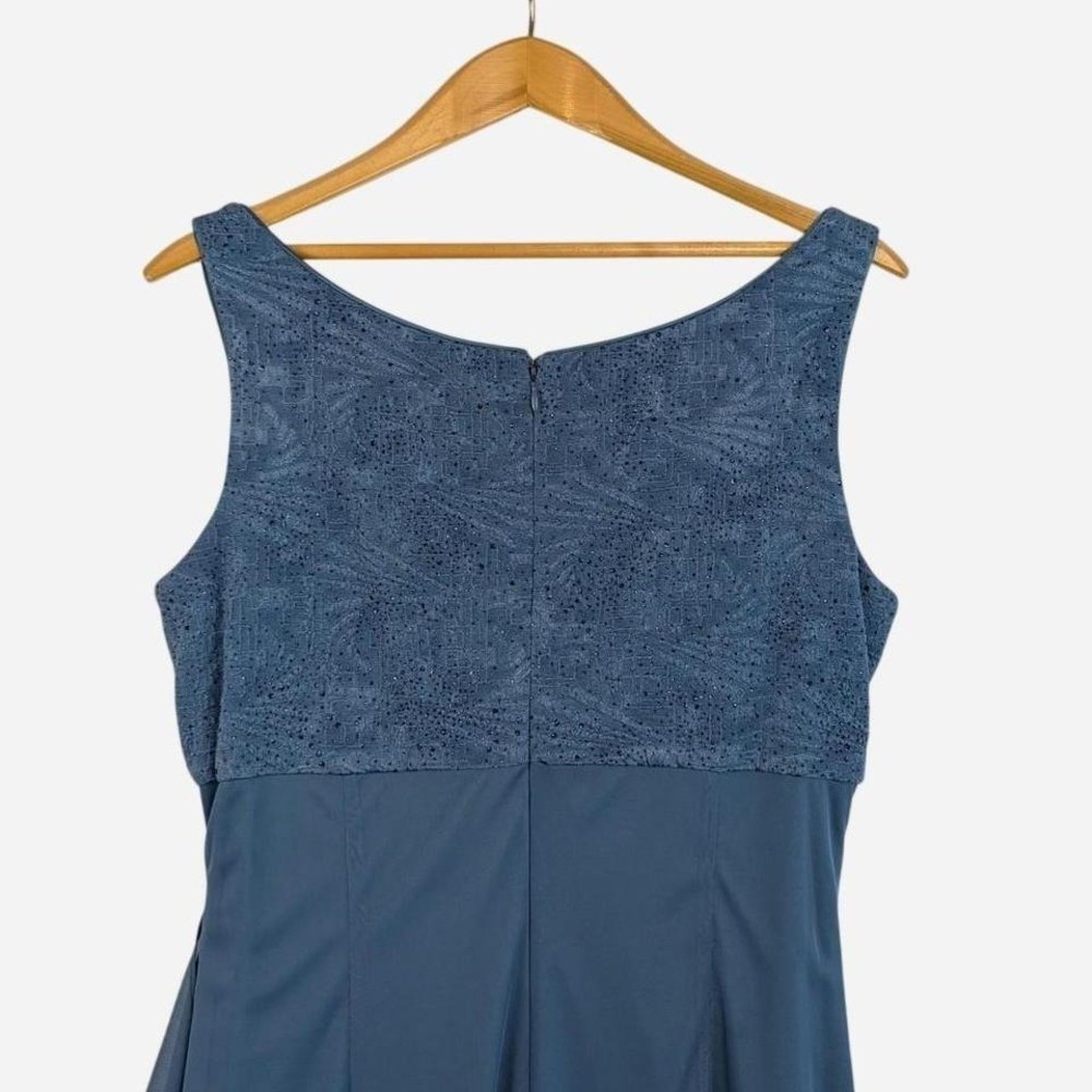 Alex Evenings Lace Bodice Side Ruffle Midi Dress Light Blue Size 16