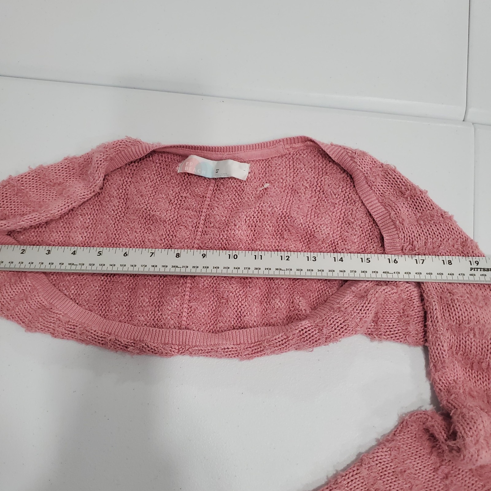 FP Beach Sweater Shrug Womens XS/S Pink Open Knit Bolero Long Sleeve Fairy Y2K