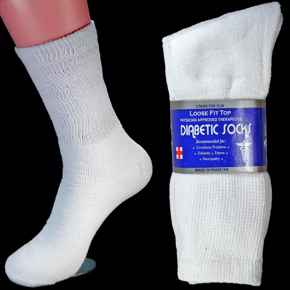 12 Pairs Mens Diabetic Crew Socks Health Circulatory Cotton Size9-11,10-13,13-15