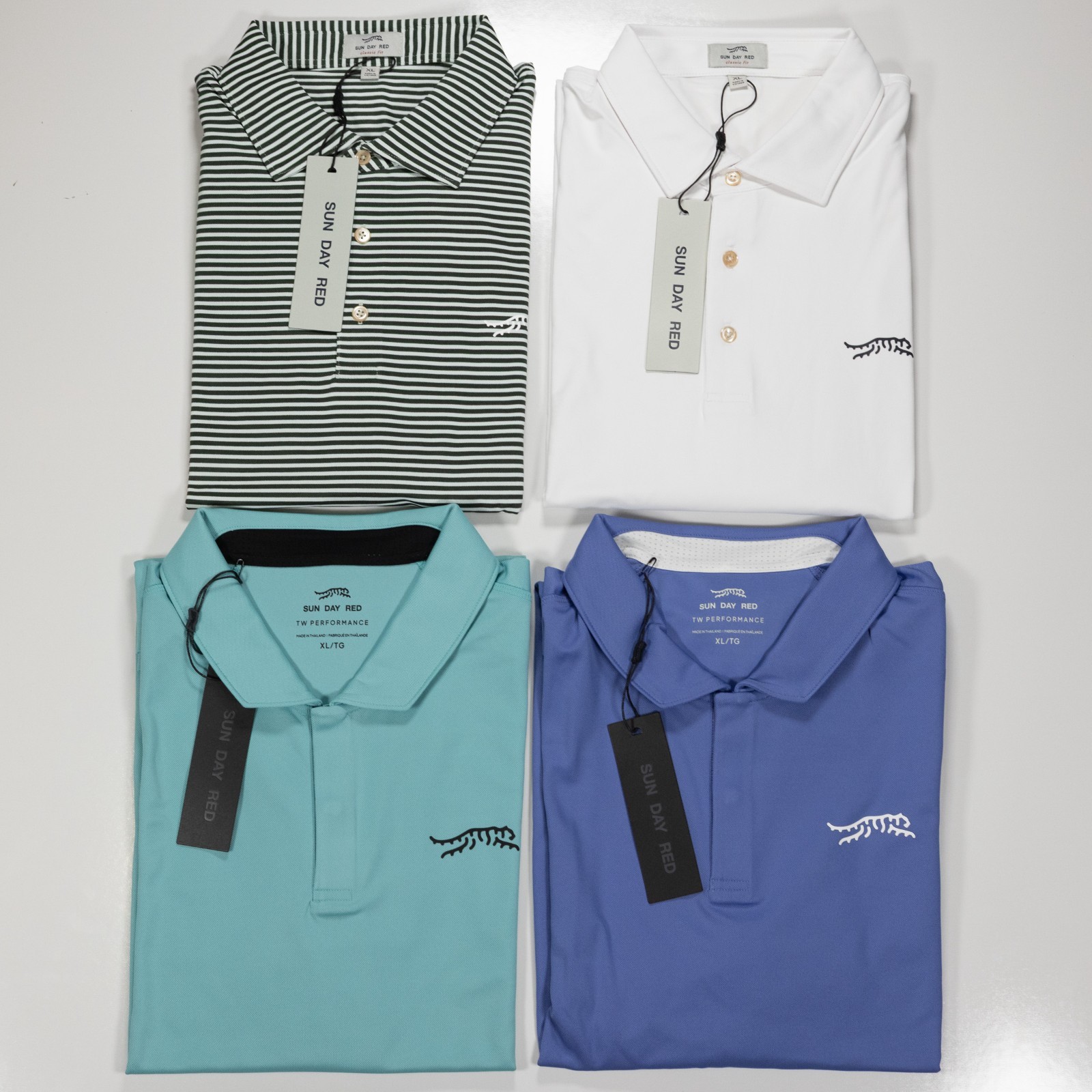 Sun Day Red XL NWT 4 Pack Polo Bundle Porcelain Denim White Stripe Golf Shirts
