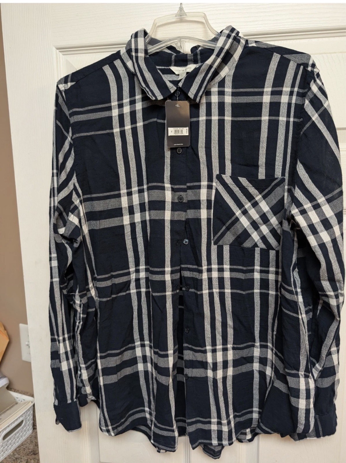 NWT Lucky Brand Navy Plaid Button-down Long Sleeve Shirt Women’s Size XLarge