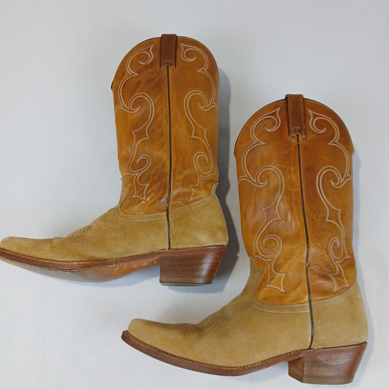 Justin Boots Mens 11D Tan Brown Suede Leather Vintage Western Cowboy Made in USA