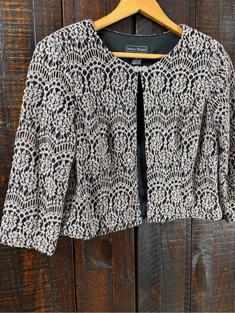 Jessica Howard Taupe Lace Dressy Bolero Cardigan, 12P