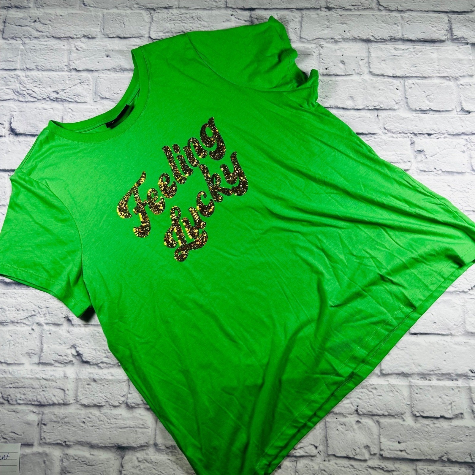 Lane Bryant Womens Feeling Lucky Green Sequin Graphic T-Shirt Plus Size 22/24