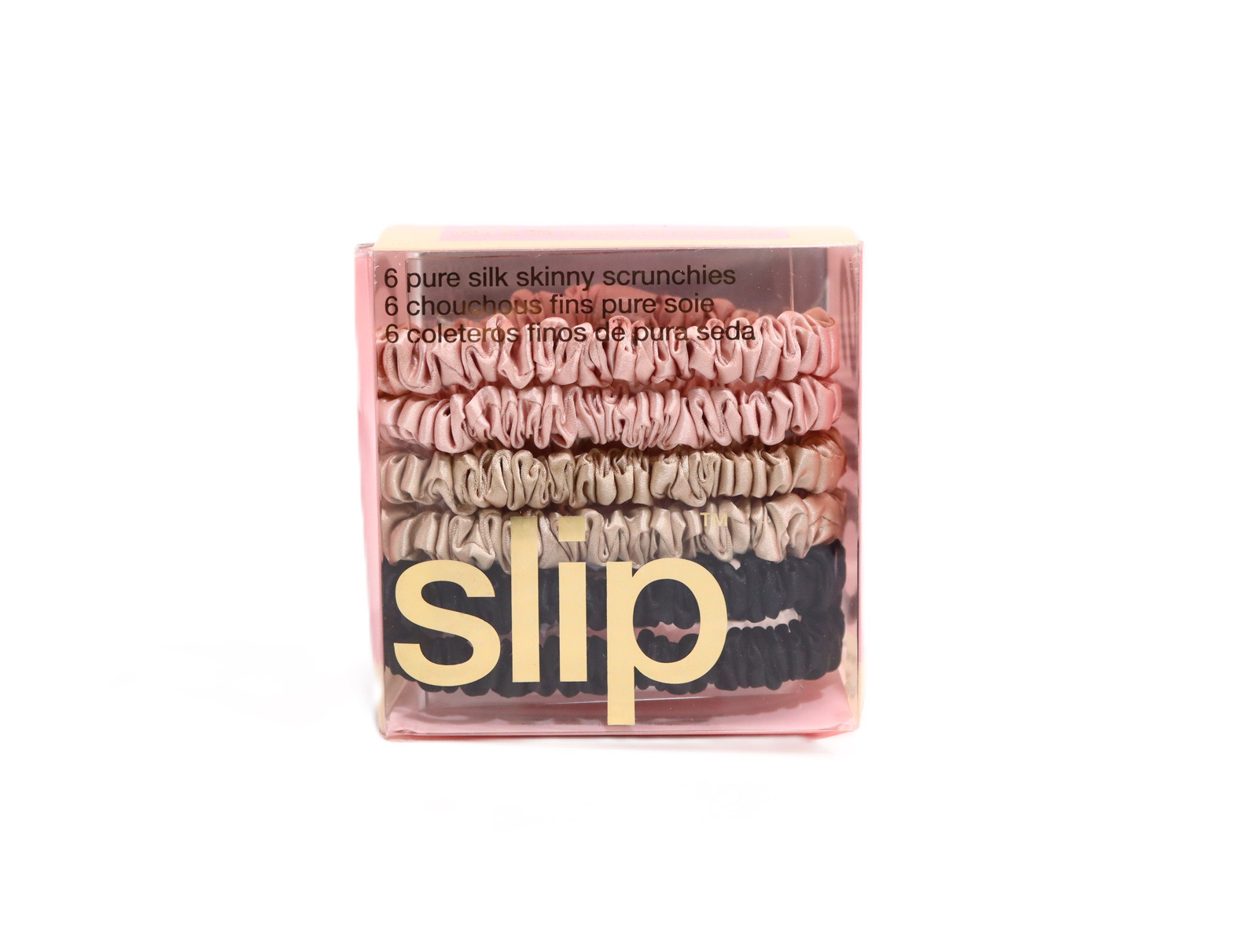 Slip Silk Skinnie Scrunchies in Black, Pink, and Caramel -Set (6 Scrunchies)
