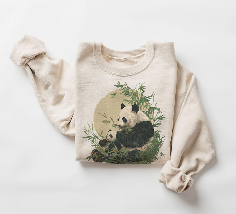 Retro Giant Panda Baby Bamboo Forest Wildlife Nature Animal Sweatshirt