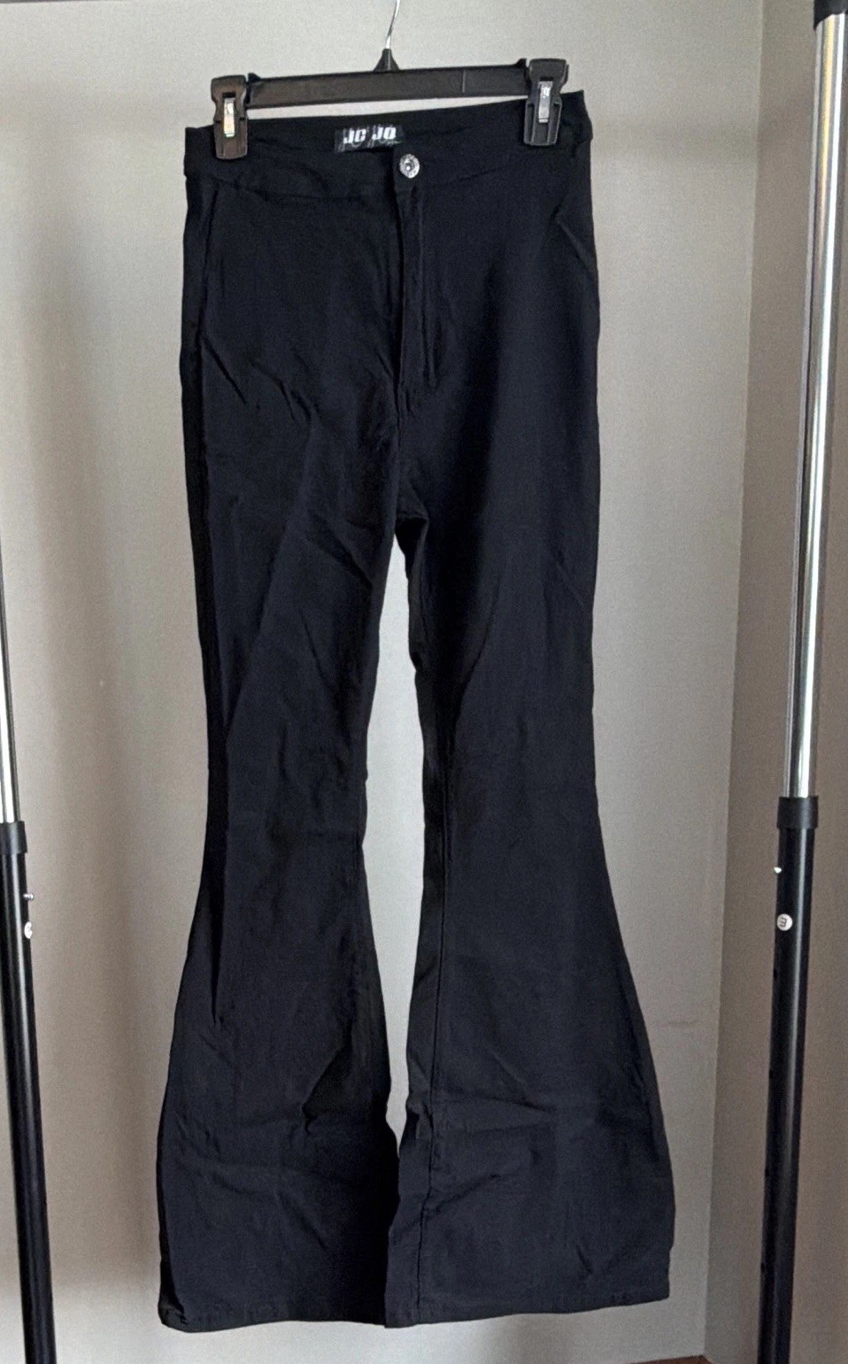 JC & JQ Women’s Flare Pants Solid Black Flat Front Stretch Zip Pockets
