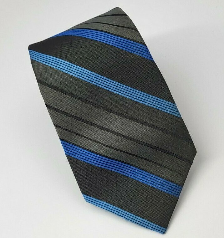 Apt. 9 Polyester Tie Gray Blue Black Stripes Men Necktie Skinny 55.5 x 2.7/8