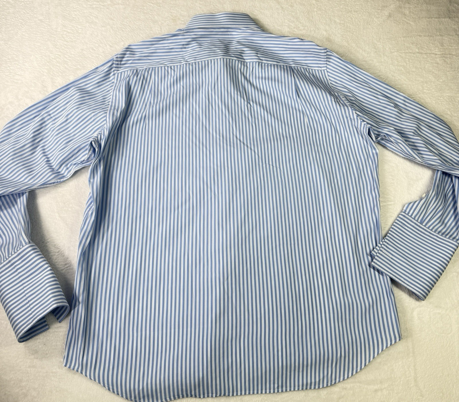 Canali Dress Shirt Mens 43/17 Blue Striped Button Long Sleeve Made in Italy Cuff