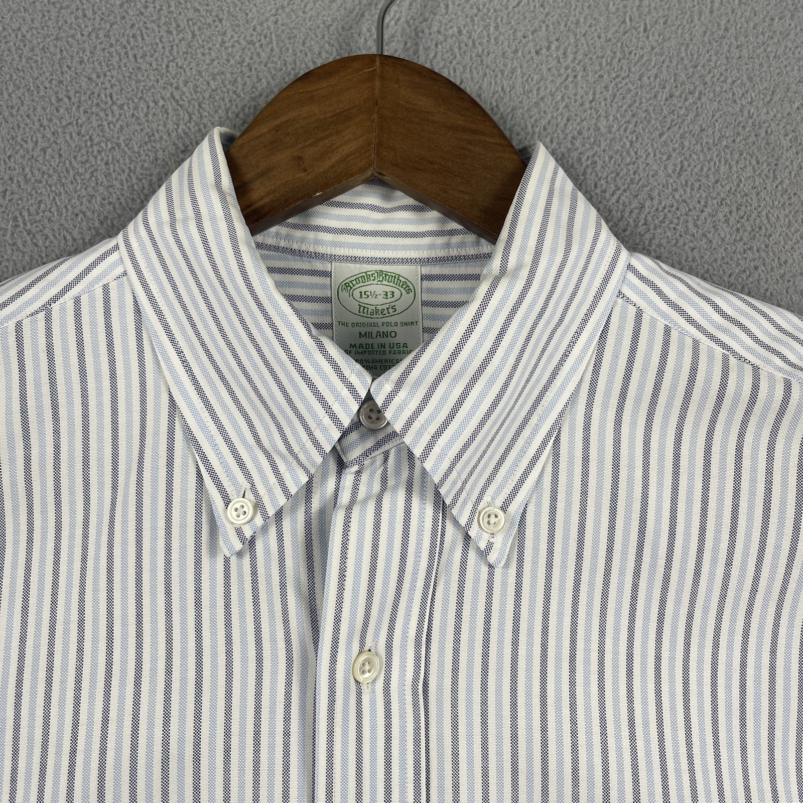Vintage Brooks Brothers Makers Shirt Mens 15.5 33 Milano White Blue Striped USA