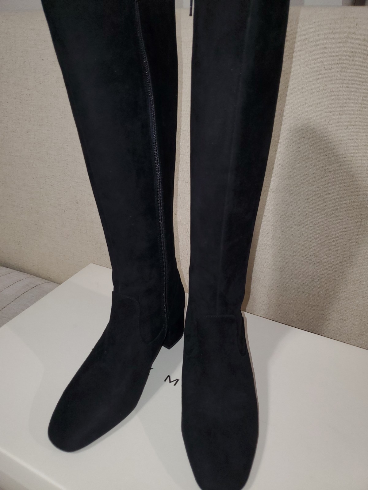 Alex Marie Prizelle Black Knee High Zip Riding Boot Faux Suede Almond Toe 8M