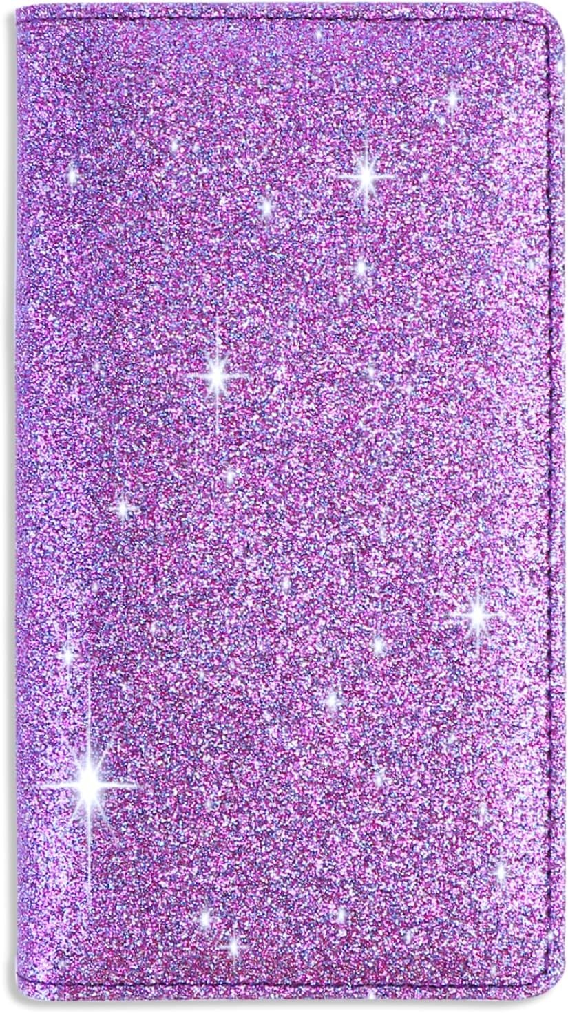 Sanlykate Glitter Checkbook Cover for Girl Women, RFID Blocking Blue+Purple