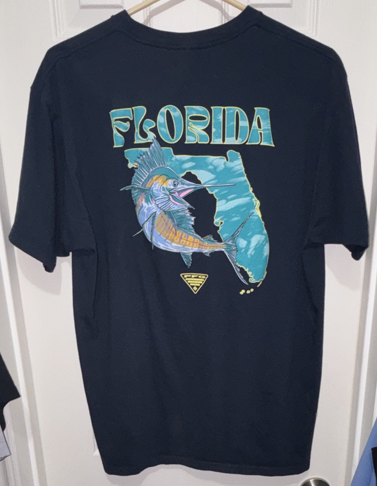 Columbia PFG Fish Graphic Logo Crew Neck T-Shirt Black Men’s XL Easy Care
