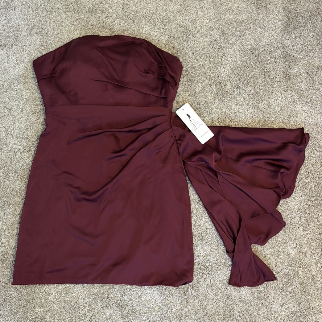 Wear Your Love Burgundy Satin Strapless Bodycon Lace-Up Back Dress S