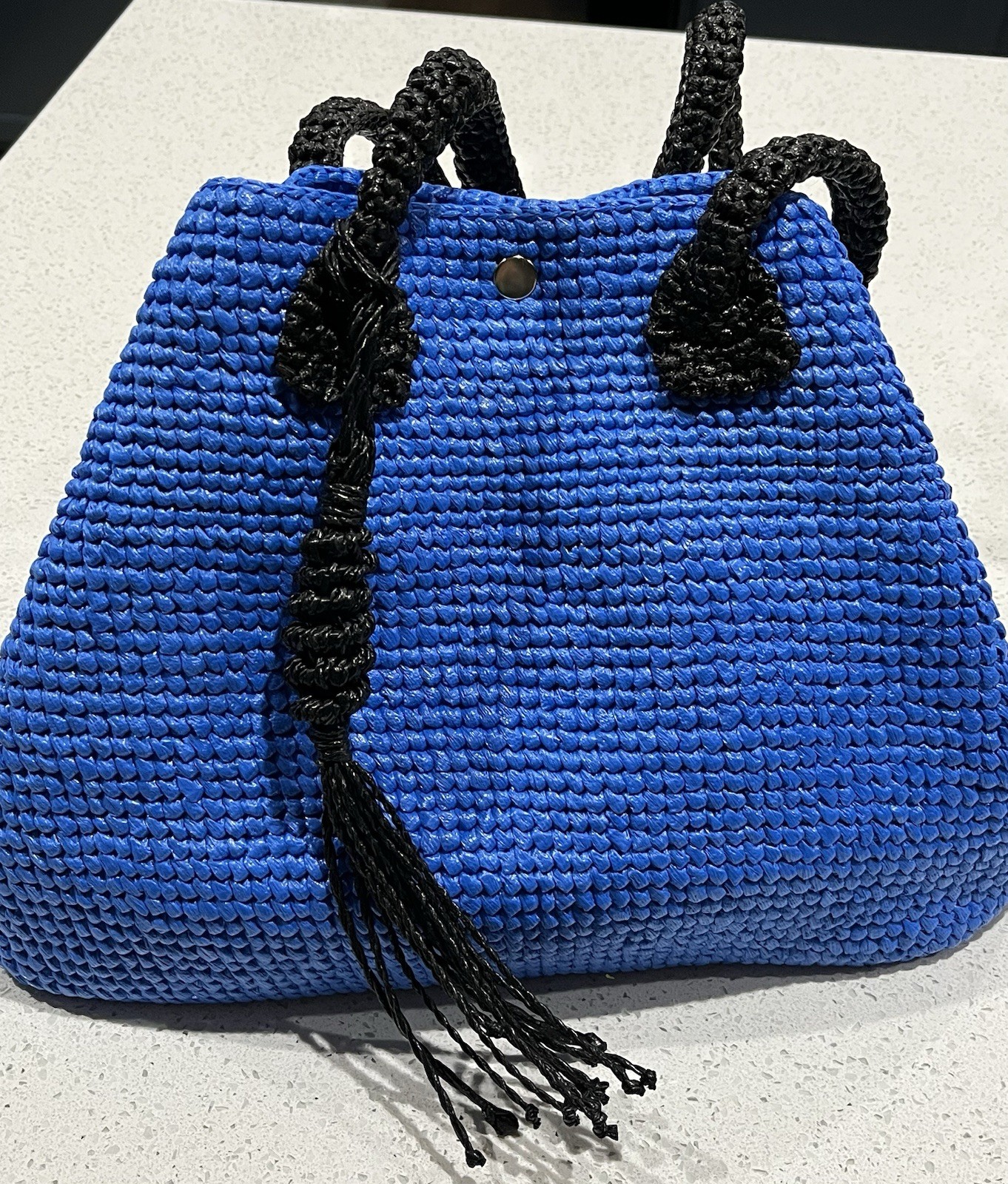 Large 100% Recycled Plastic Handcrafted Tote Bag W/ Tassel