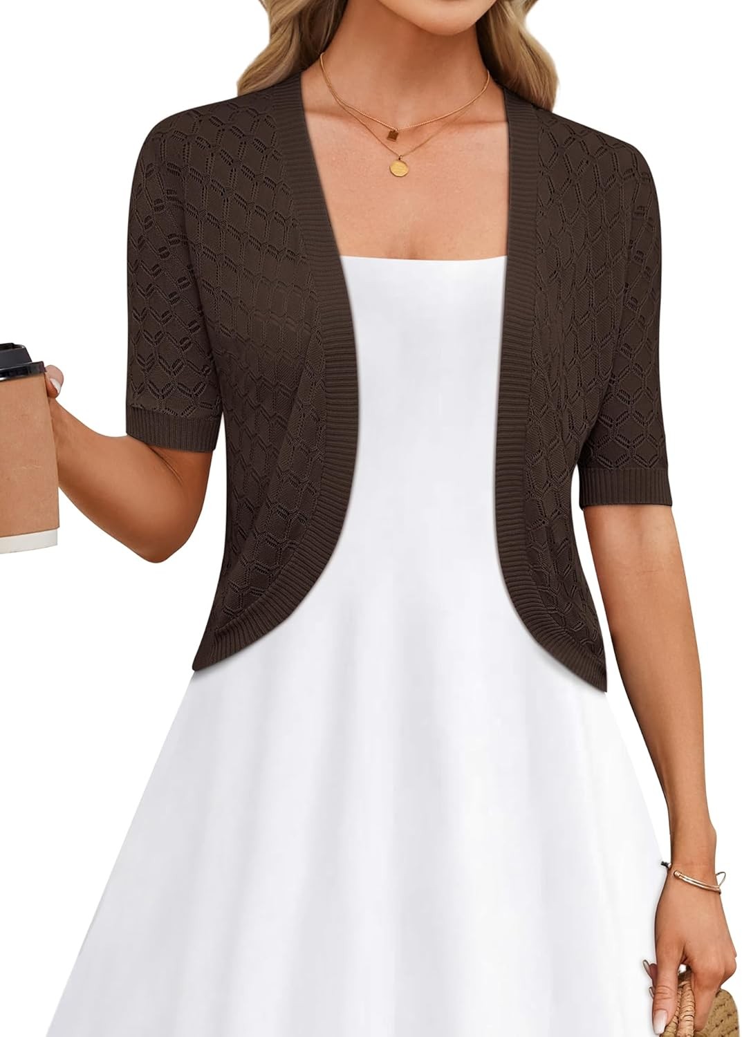 Womens Cropped Cardigan Short Sleeve Bolero Shrug Lightweight Open Front Sweater