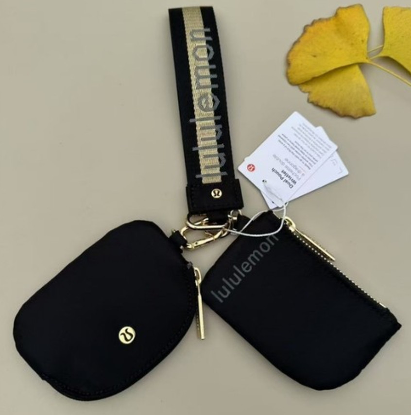 Black Lulemon Style Yoga Key Wallet Wristlet – Dual Pouch Buckle Bag with Wrist