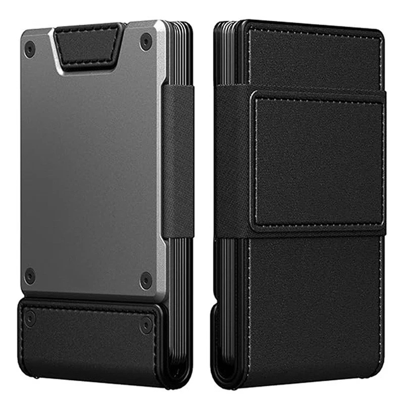 Mens Slim Metal Wallet RFID Blocking Minimalist Card Holder Pull Tab Cash Strap
