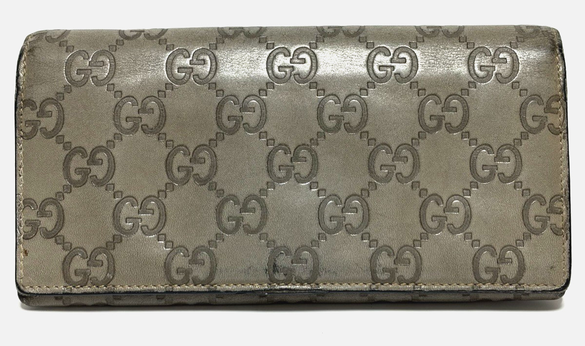 Gucci Guccissima GG Monogram Leather Long Wallet Bi-fold Made in Italy Gray
