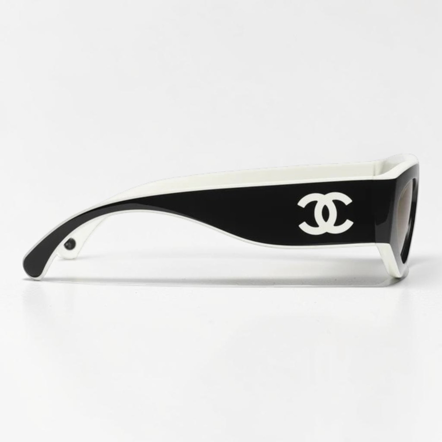 Chanel CH6056 54mm Cat Eye Sunglasses in Black and White with Beige Lenses