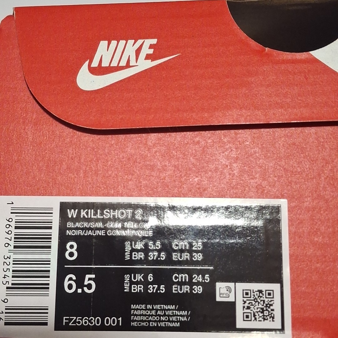 Nike FZ5630 001 W-8/M-6.5 Women’s Killshot 2, Black/Gum Yellow/Sail