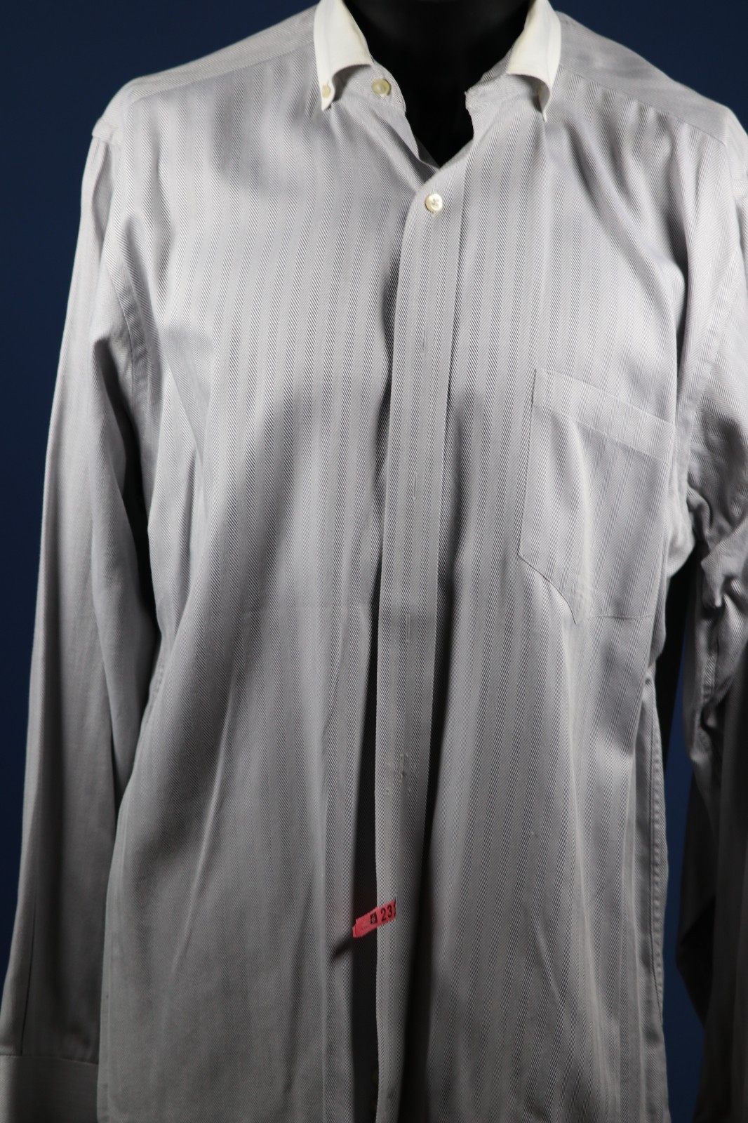 Sean John Gray Herringbone Contrast Collar Shirt 16 34/35 Standard Cuff 48″