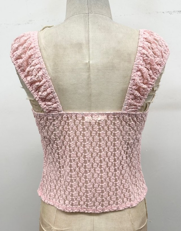 T161. Women’s Spring Summer Festival Blue Lace Tie-Front Top