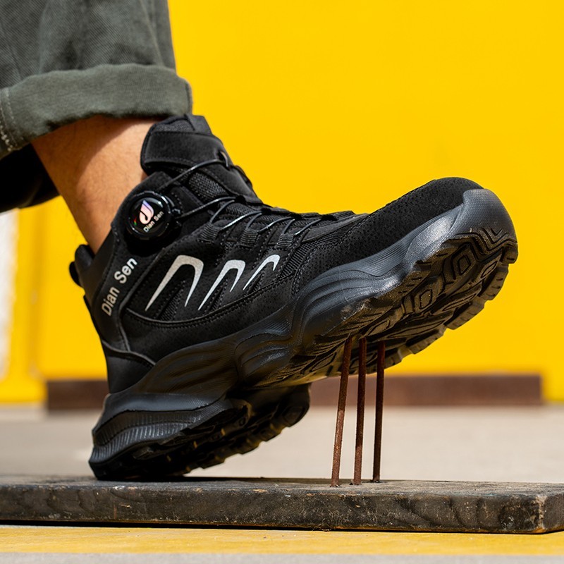 Men Safety Toe Work Shoes Rotating Buckle Breathable Non-Slip Steel Toe Sneakers