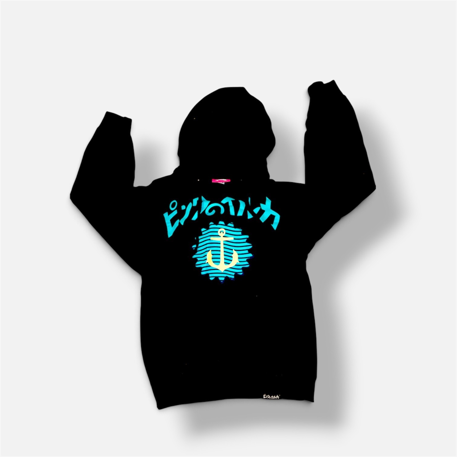 Pink Dolphin Unisex Black Teal White Anchor Graphic Pullover Hoodie Sweatshirt M