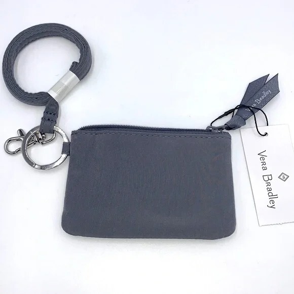 Vera Bradley Carbon Gray Microfiber Zip Id & Lanyard Set NWT