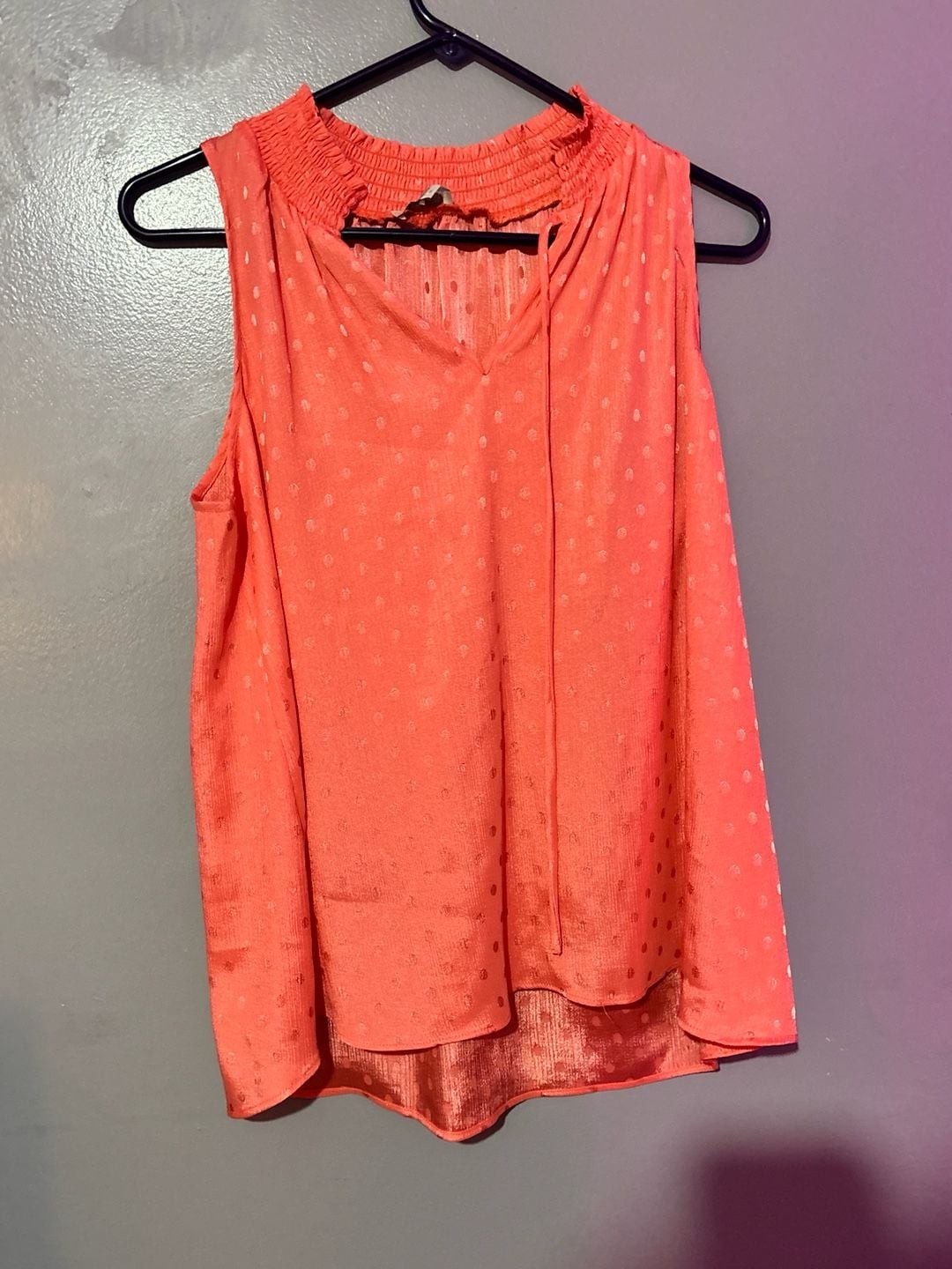 Chenault Coral Swiss Dot Sleeveless Smocked Neck Blouse