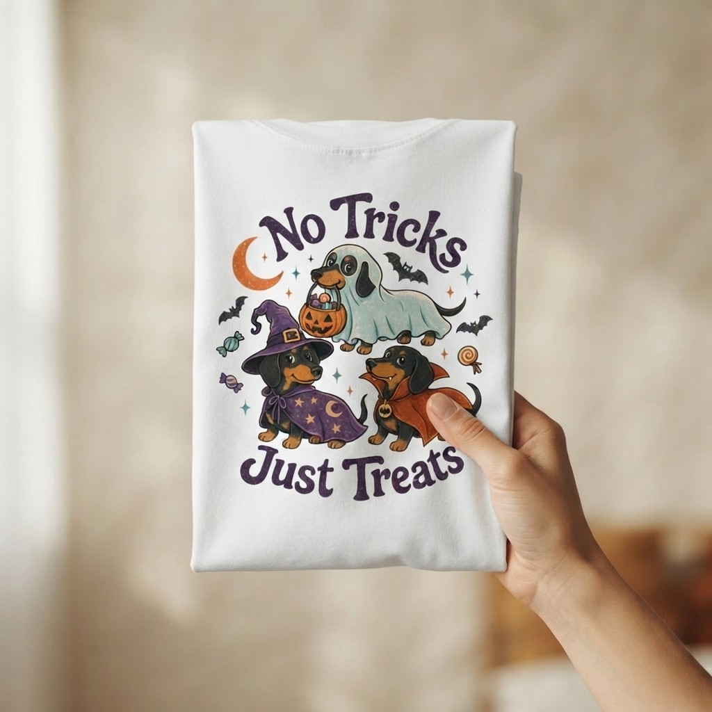 No Tricks Just Treats Dachshund Halloween Shirt, Cute Wiener Dog Costume Tee