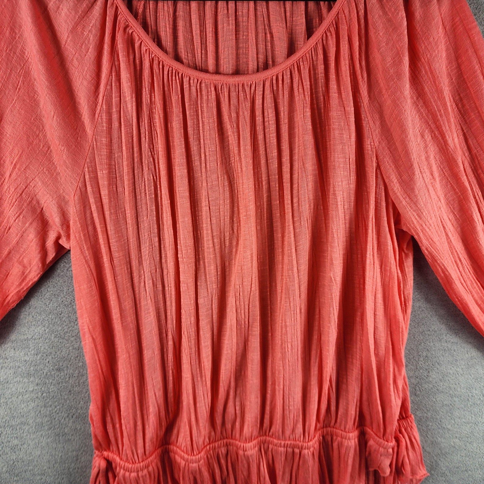 Faded Glory Blouse Womens Large Cosmo Coral Peasant 3/4 Sleeve Scoop Neck Boho
