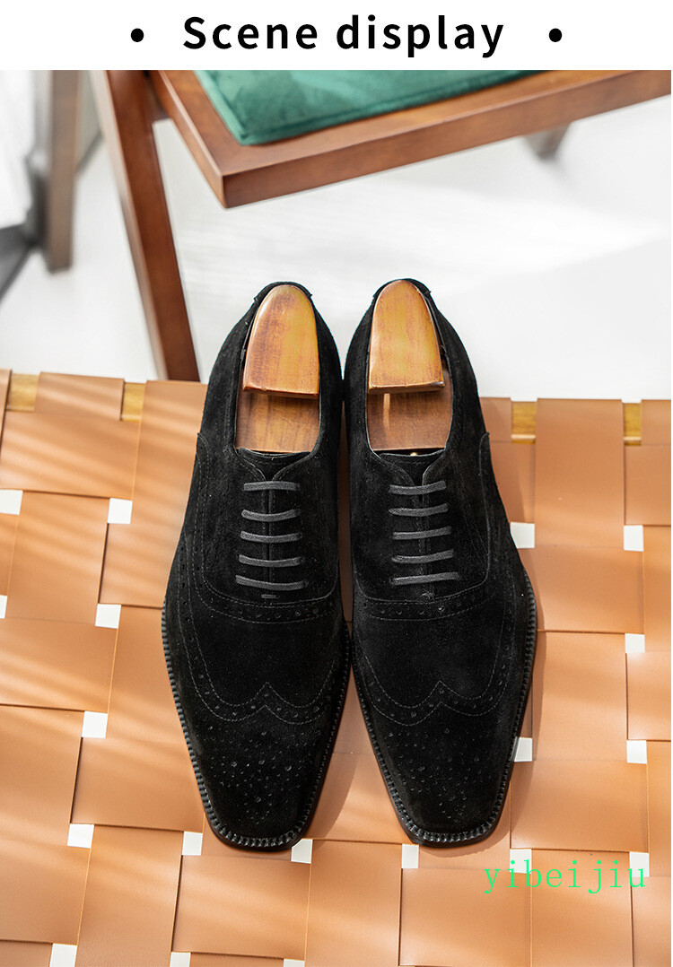 Men’s Wing Tip Dress Real Suede Leather Shoes Wing Tip Brogue Handmade Vintage