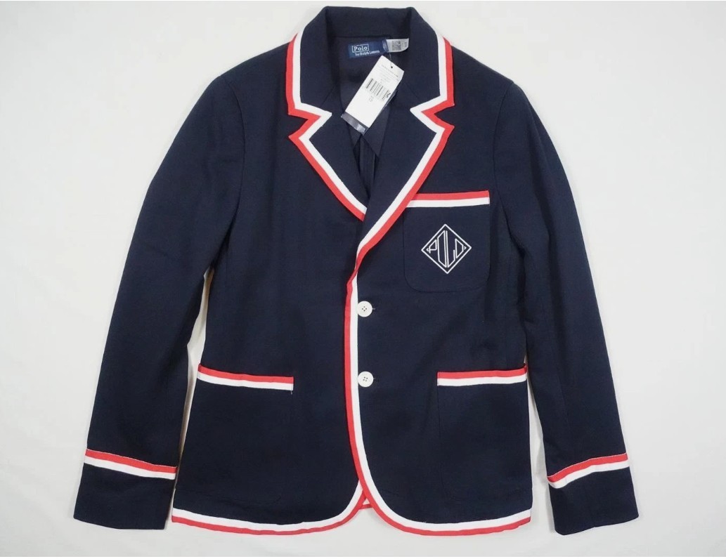 Ralph Lauren Polo Navy Boating Blazer Red White Trim Academic Preppy Style NEW