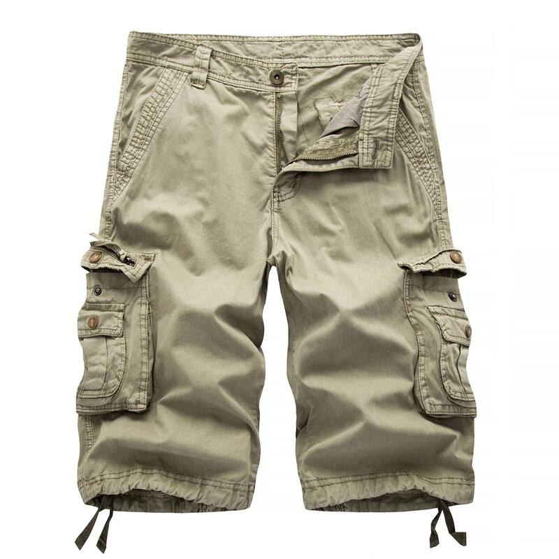 Mens Casual Solid Cargo Shorts Multi Pockets Washed Lounge -30 31 32 34 36 38 40