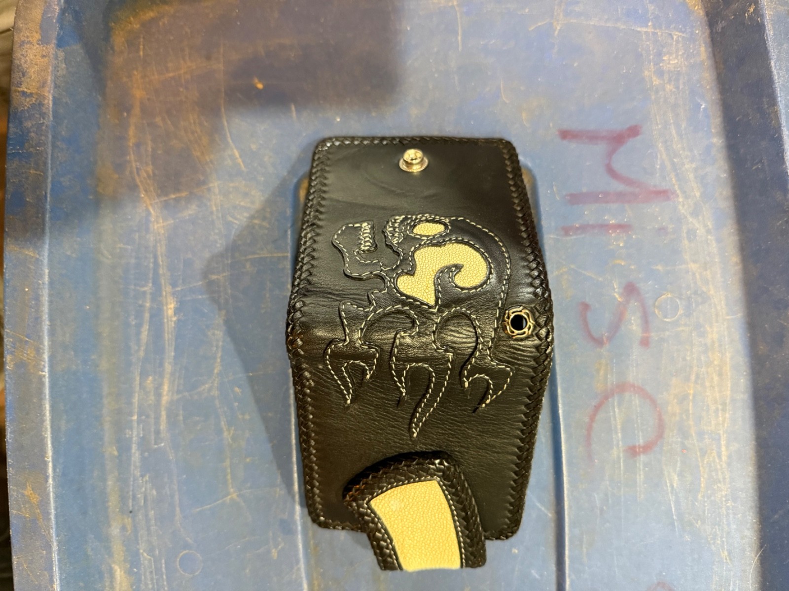 hand tooled leather biker wallet