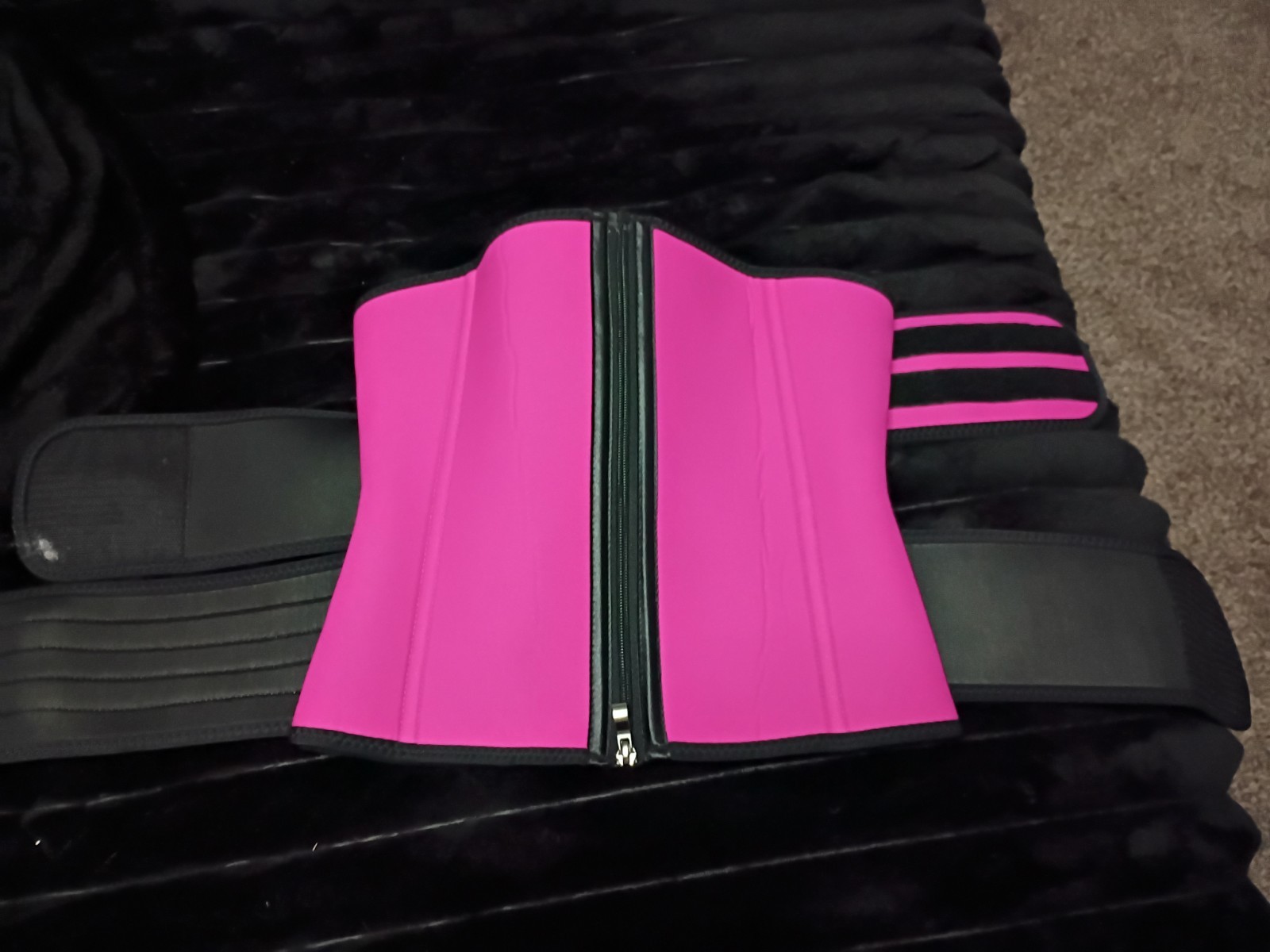 Neoprene Waist Trainer Shapewear M Pink/Black Zip Front Double Attach Straps