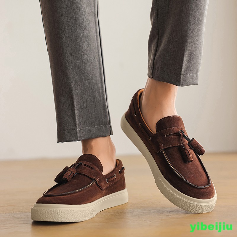 Men’s Causal Loafers Skateboarding Dress Shoes Round Toe Flat Heels Pull On Man