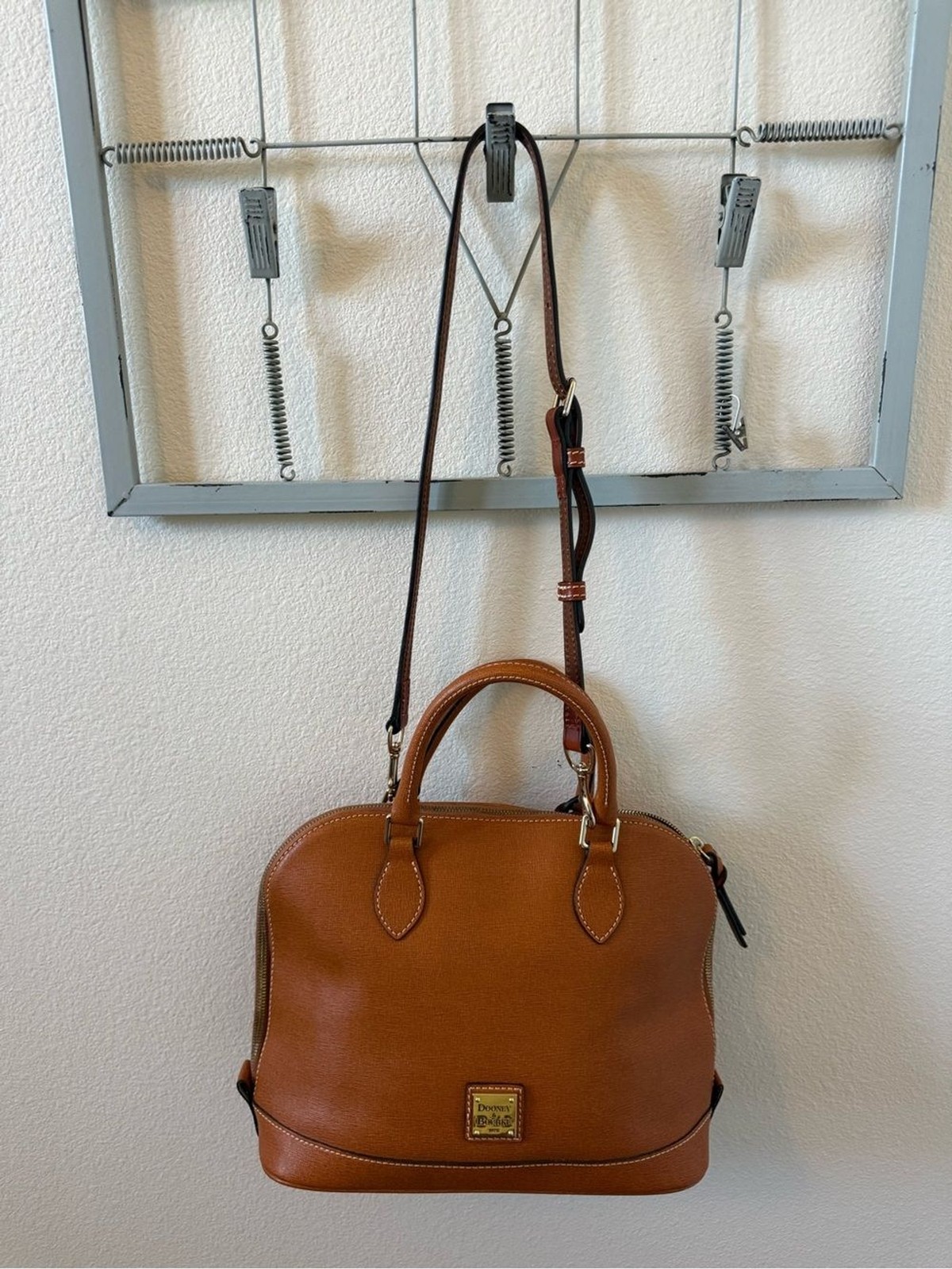 Dooney and Bourke Domed Brown Satchel Zip Around Top Handle Shoulder Bag