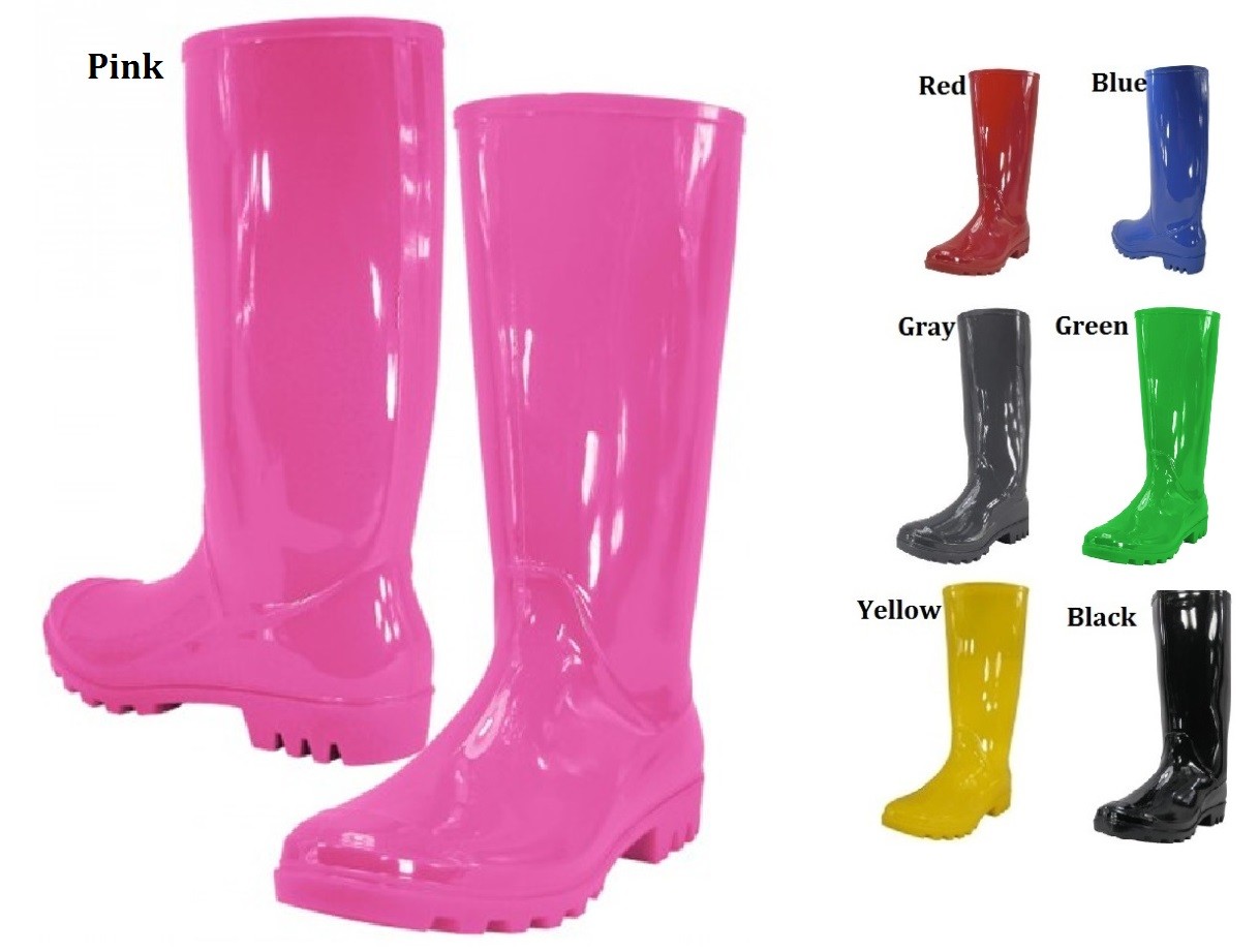 Women’s Rubber Rain Boots Black Blue Gray Green Red Yellow Size 5 6 7 8 9 10 11
