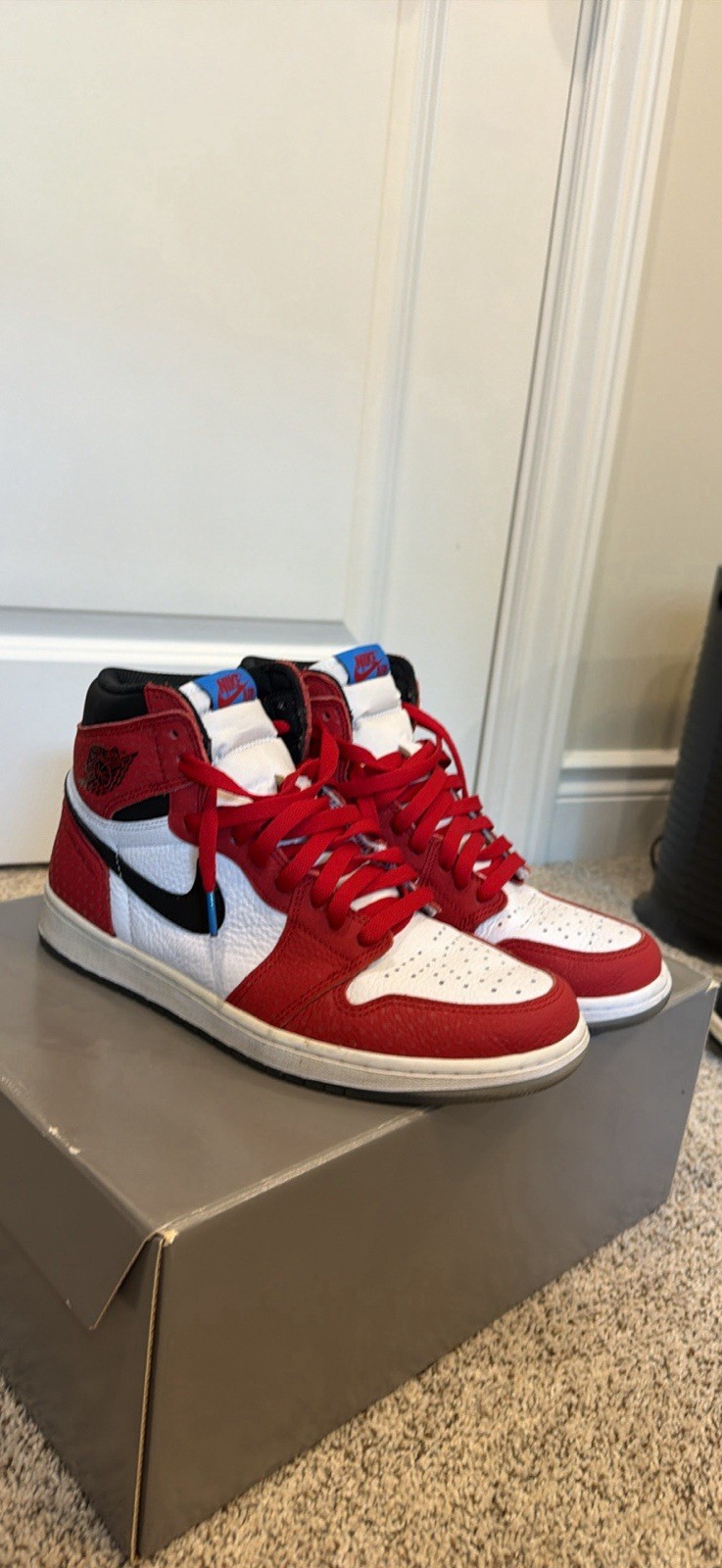 Nike Air Jordan 1 High Top Leather Colorblock Red/White/Black/Blue Sneakers
