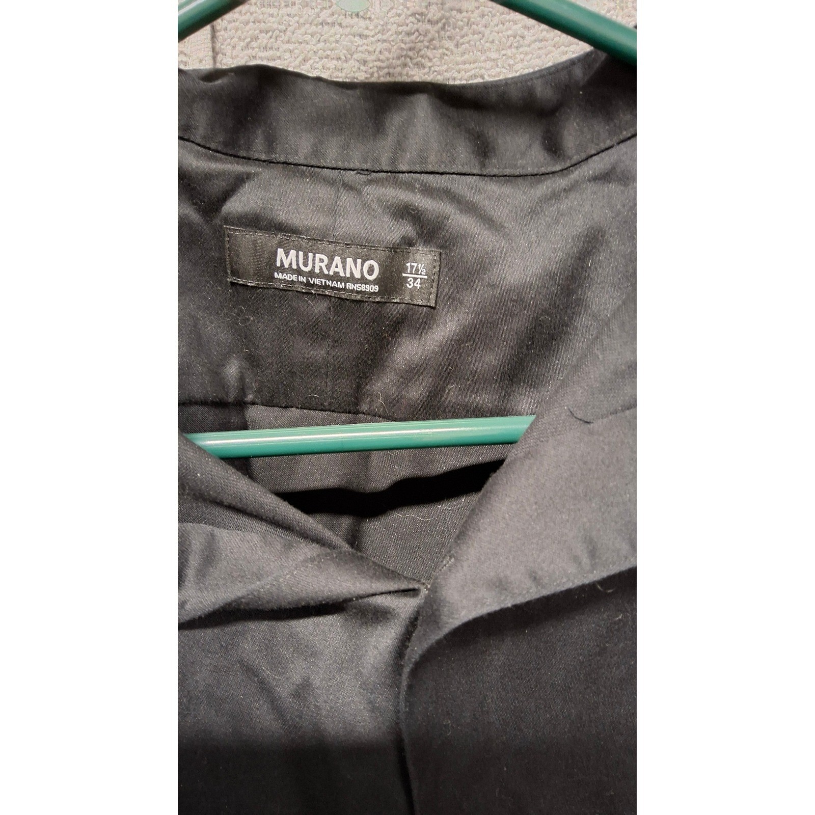 Murano Mens Black Long Sleeve Button Down Dress Shirt 17.5 34 Stretch Cotton