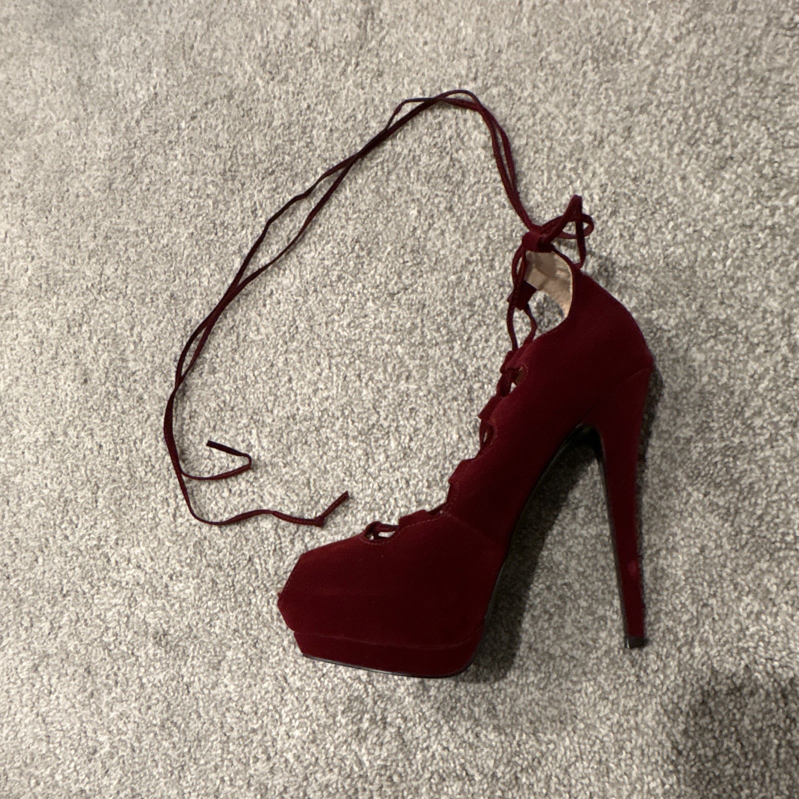 Colin Stuart Burgundy Velvet/Gold Toe Strappy Lace-Up Open Toe Heels 8B