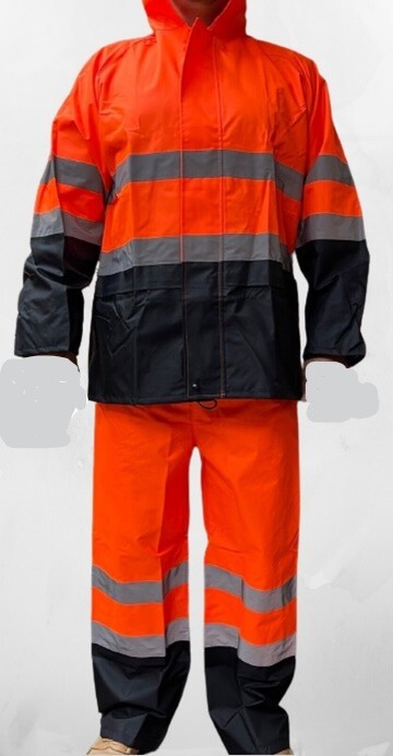 Safety Class 3 Rain Suit, Jacket, Pants High Visibility Reflective Black Bottom